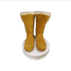 Target Genuine Suede Tan Leather Faux Fur Lined Boots Zipper Size 7 Women’s